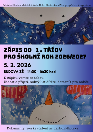 Zápis do 1. ročníku pro školní rok 2026/2027